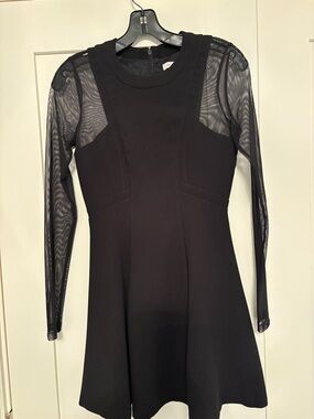 BCBGeneration Black Long-Sleeve Mesh Panel Fit & Flare Dress